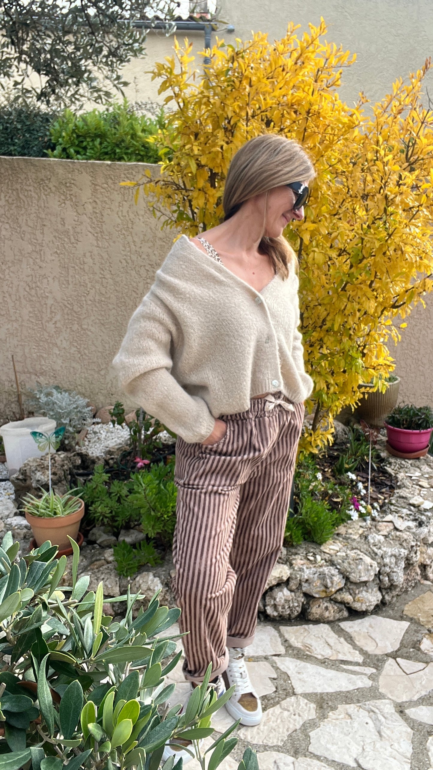 PANTALON RAYE VELOURS "CHOCOLAT/BEIGE"