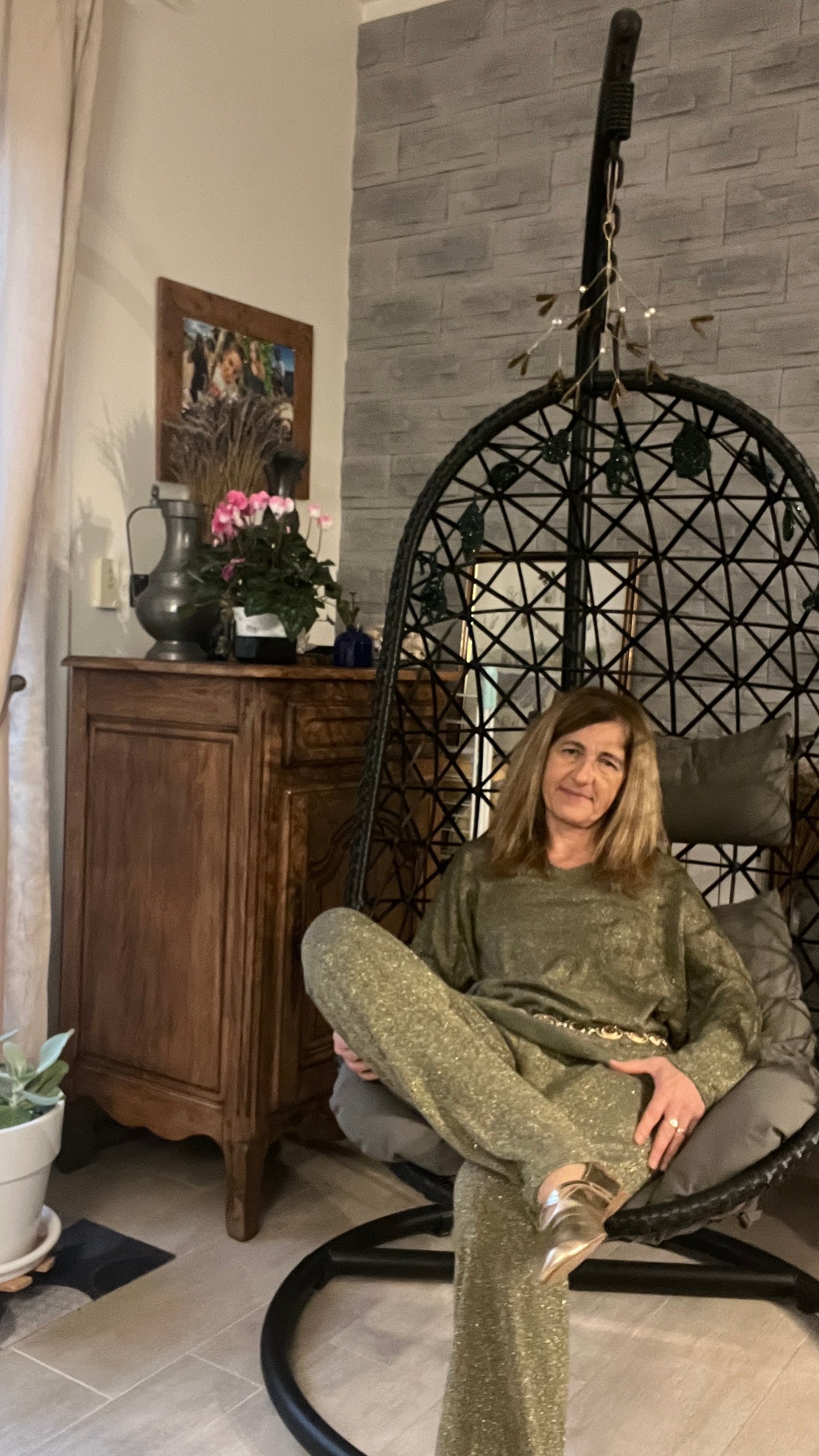 PANTALON FLUIDE PAILLETTES KAKI