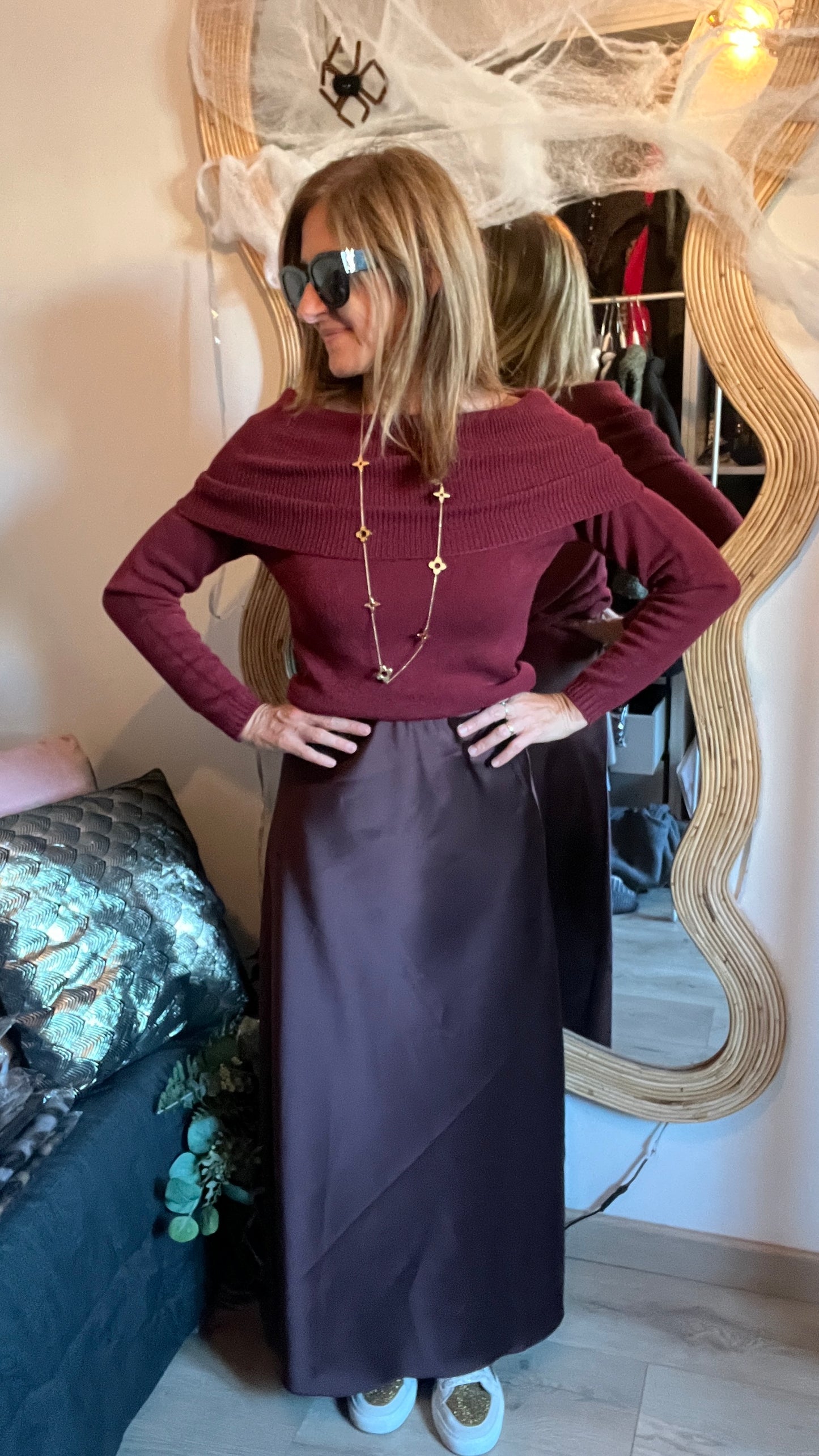 JUPE LONGUE BORDEAUX "SATIN"