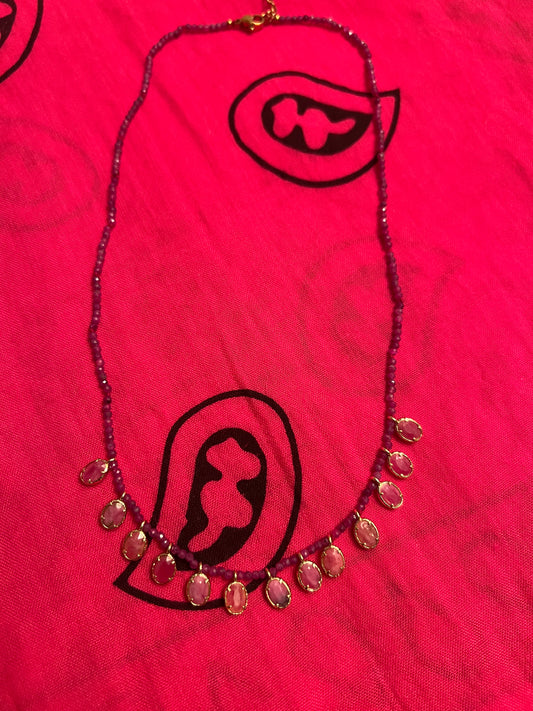COLLIER ROSE FONCE/ROSE PALE/DORE PAMPILLES "HABAHA"