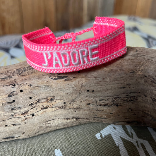 BRACELET ROSE FLUO/BLANC "J'ADORE"