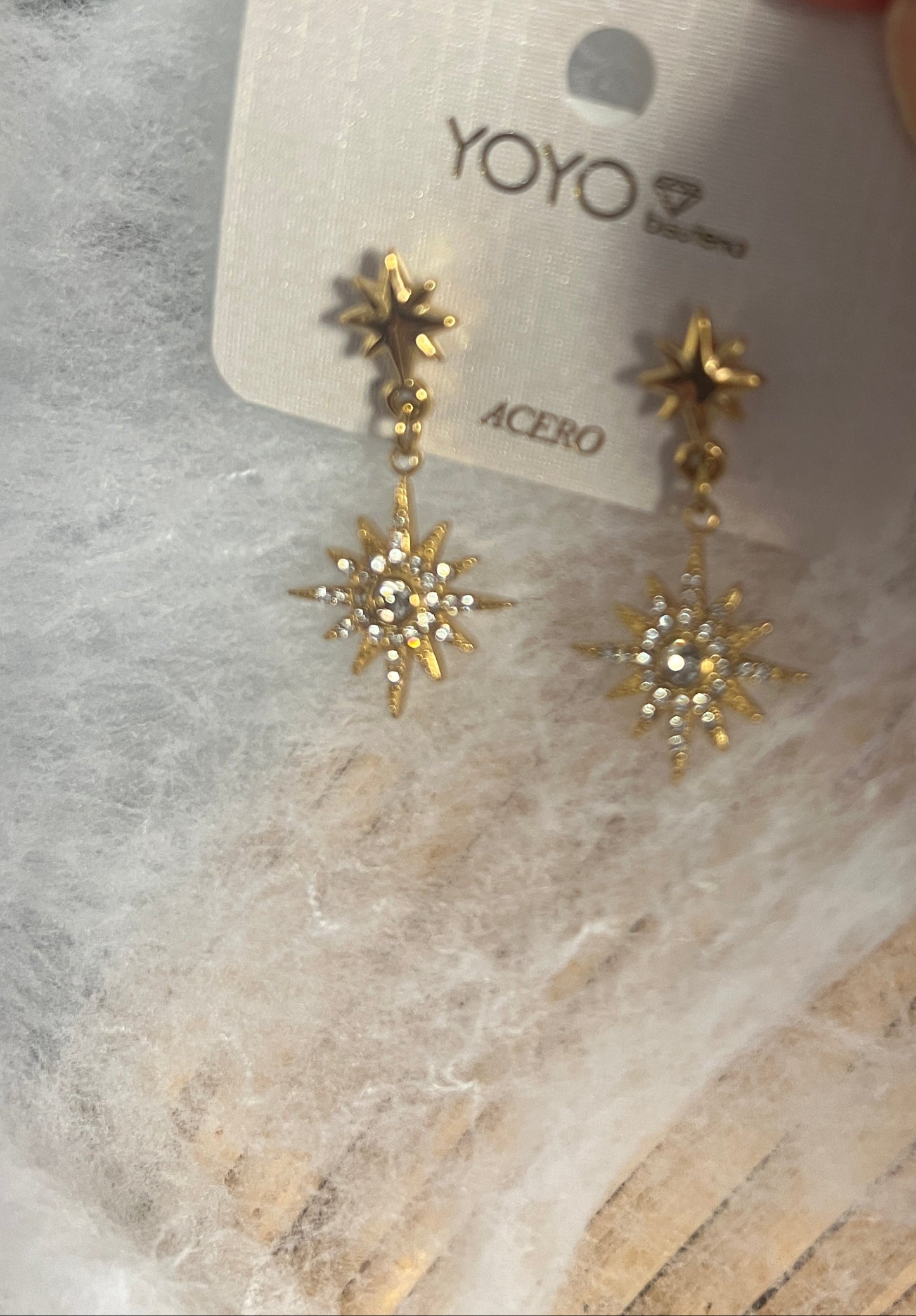 BOUCLES D'OREILLES DOREES PENDANTES "METEORITES"