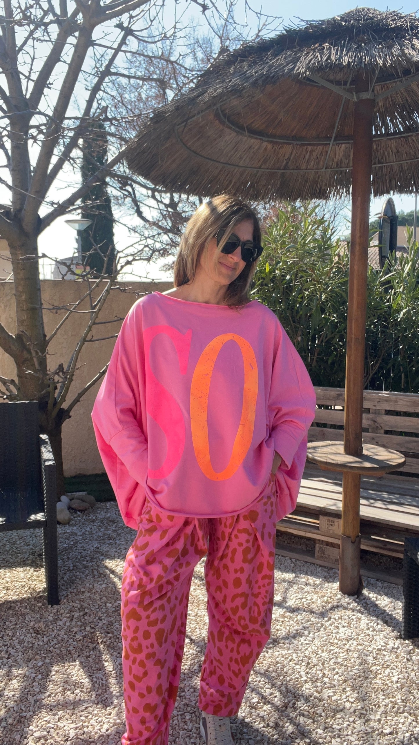 PANTALON LEOPARD ROSE FUCHSIA/ROUILLE "BALLOON PANTS"