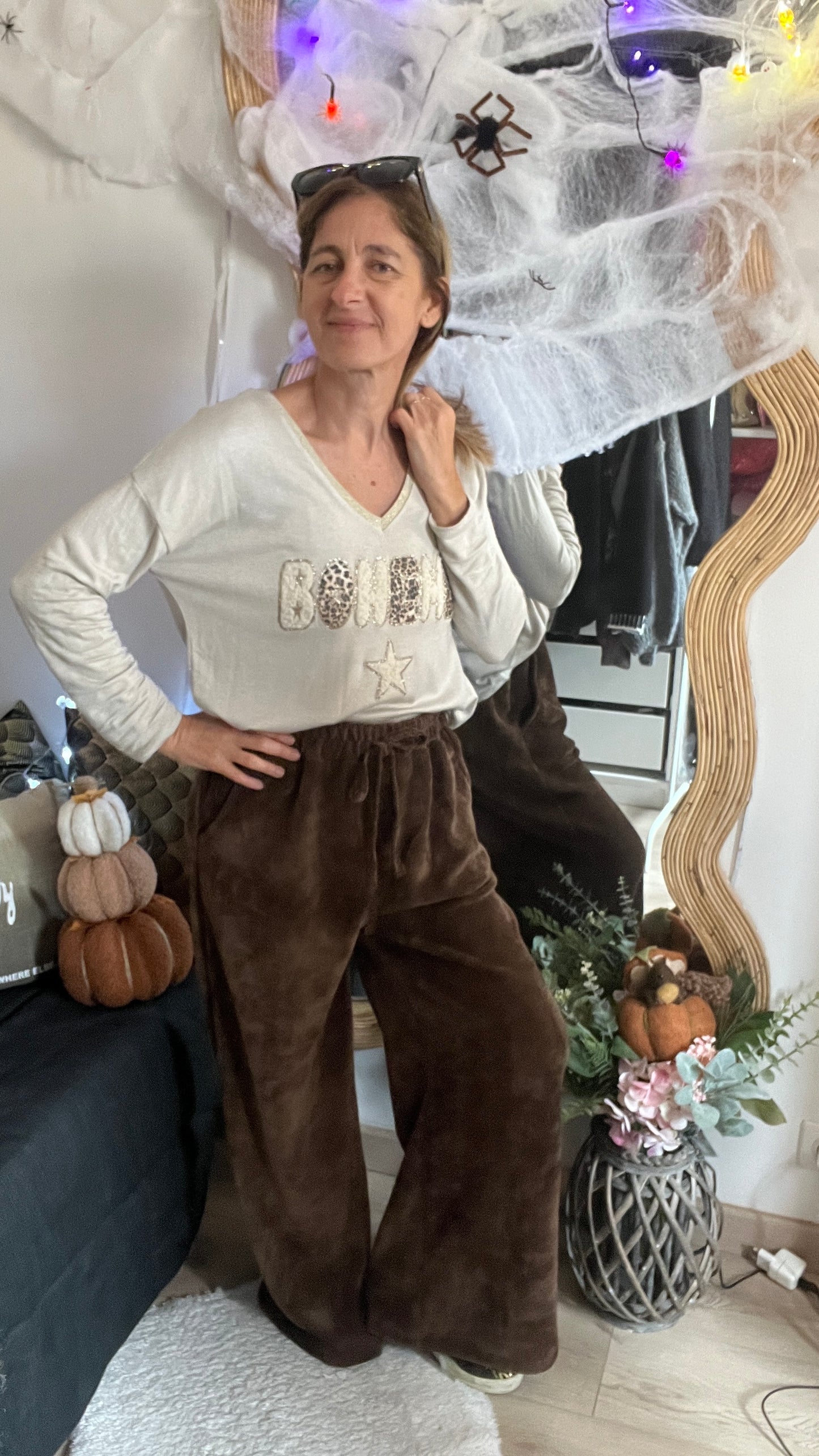 PANTALON FLUIDE VELOURS "CHOCOLAT"