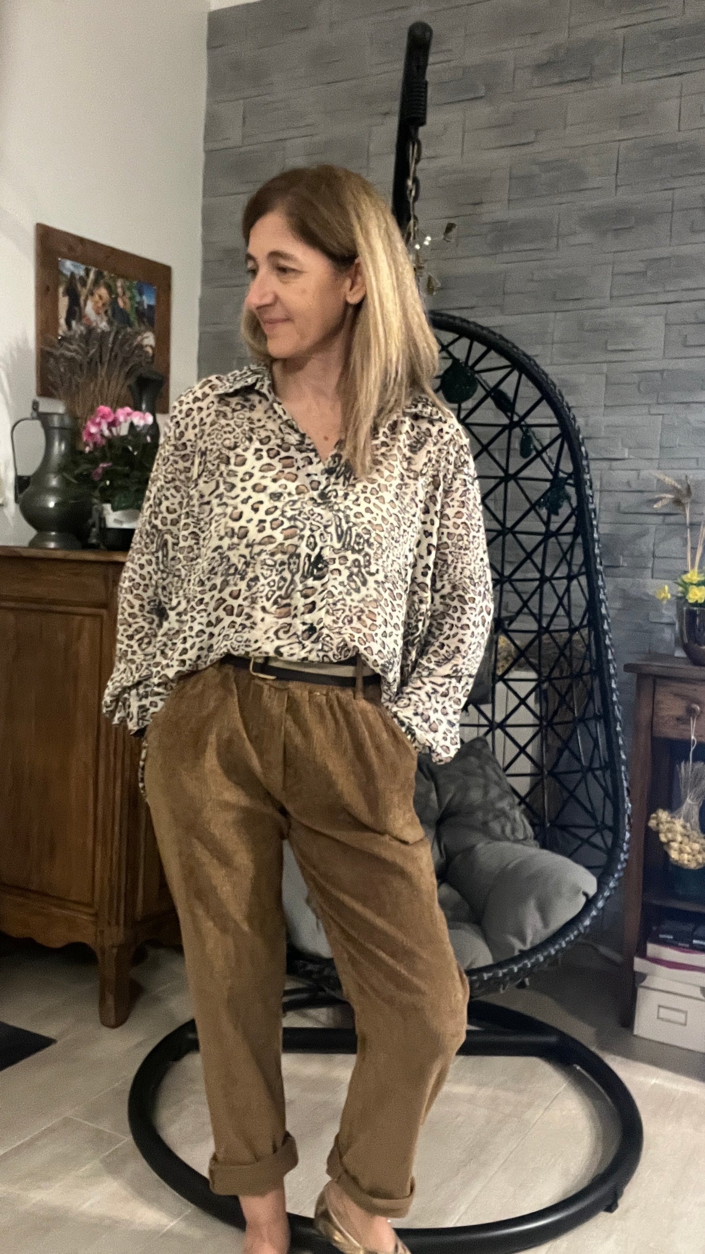 PANTALON VELOURS CAMEL