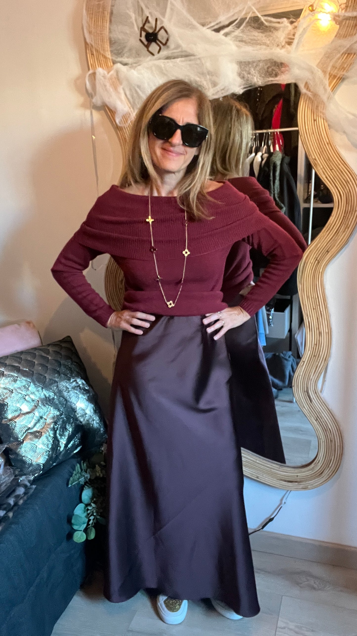 JUPE LONGUE BORDEAUX "SATIN"