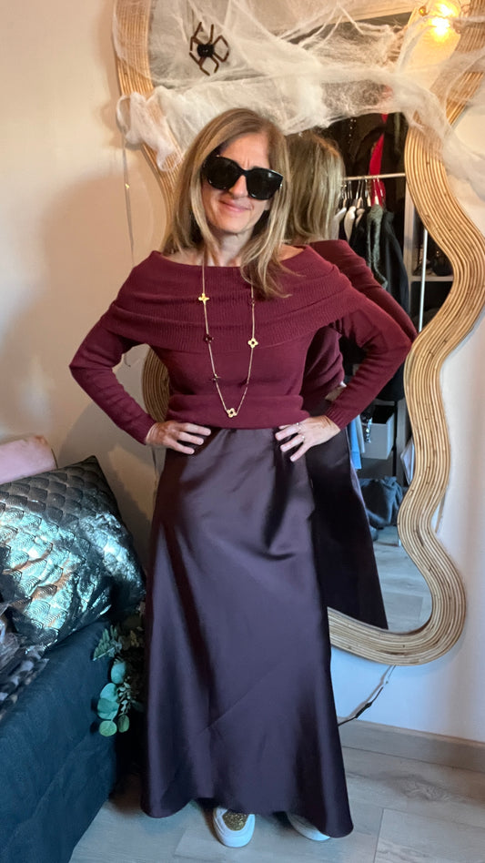 JUPE LONGUE BORDEAUX "SATIN"