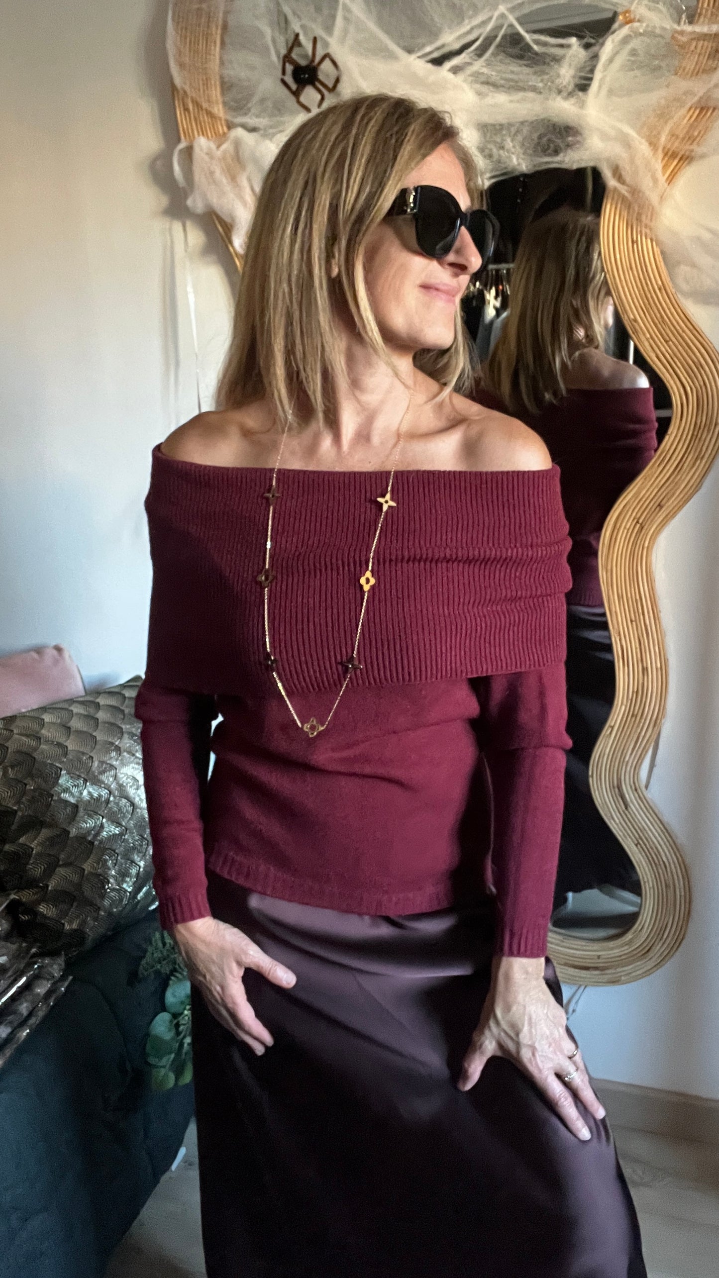 PULL BORDEAUX COL BARDOT