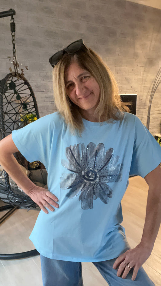 TEE-SHIRT TUNIQUE BLEU CLAIR "MARGUERITE"