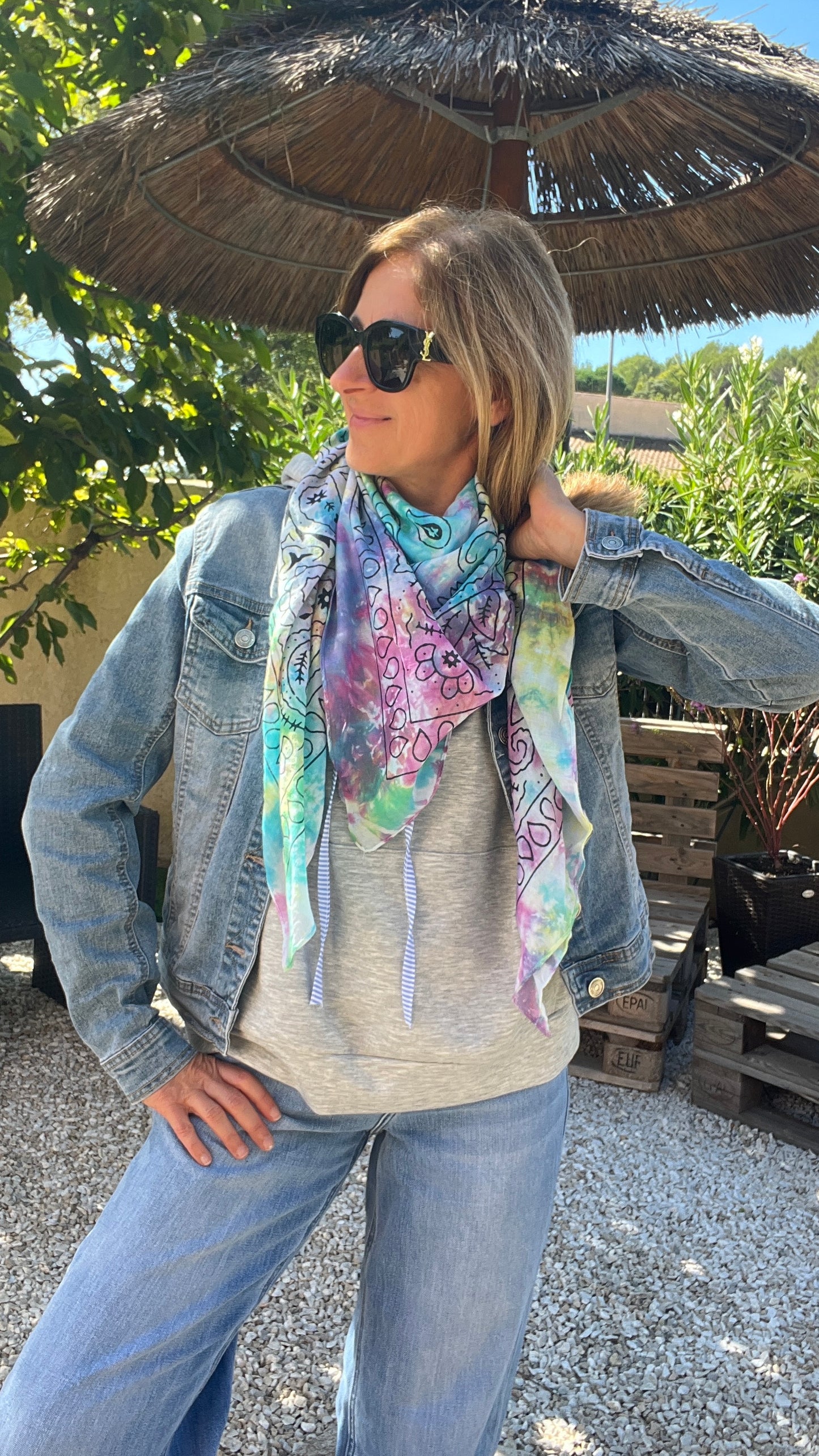 FOULARD GRAND CARRE TIE AND DIE MULTICOLORE "BANDANA"