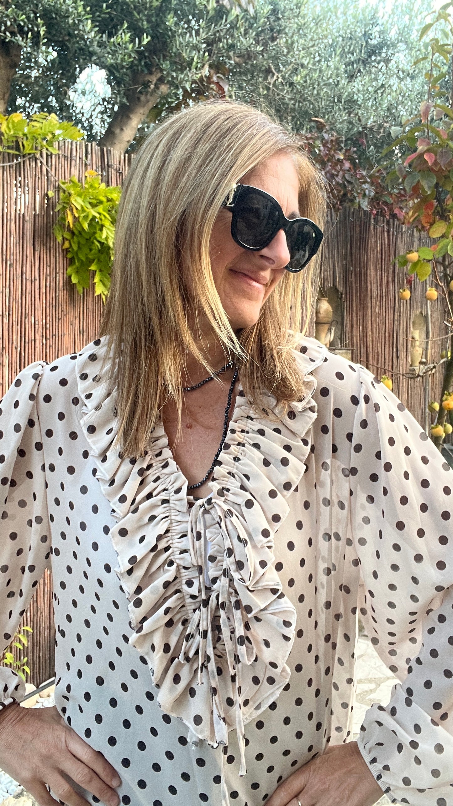 CHEMISIER A POIS BEIGE/CHOCOLAT "FROU-FROU"