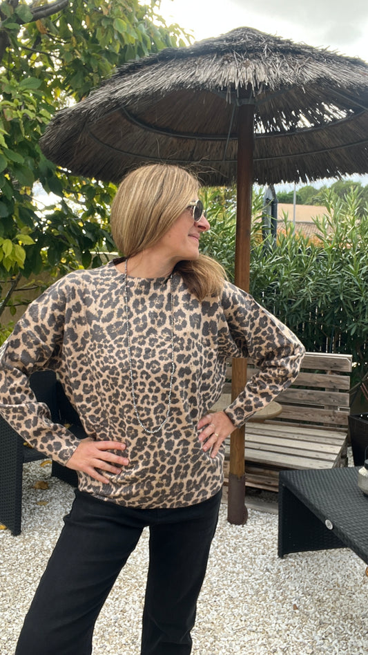 PULL MANCHES LONGUES LEOPARD