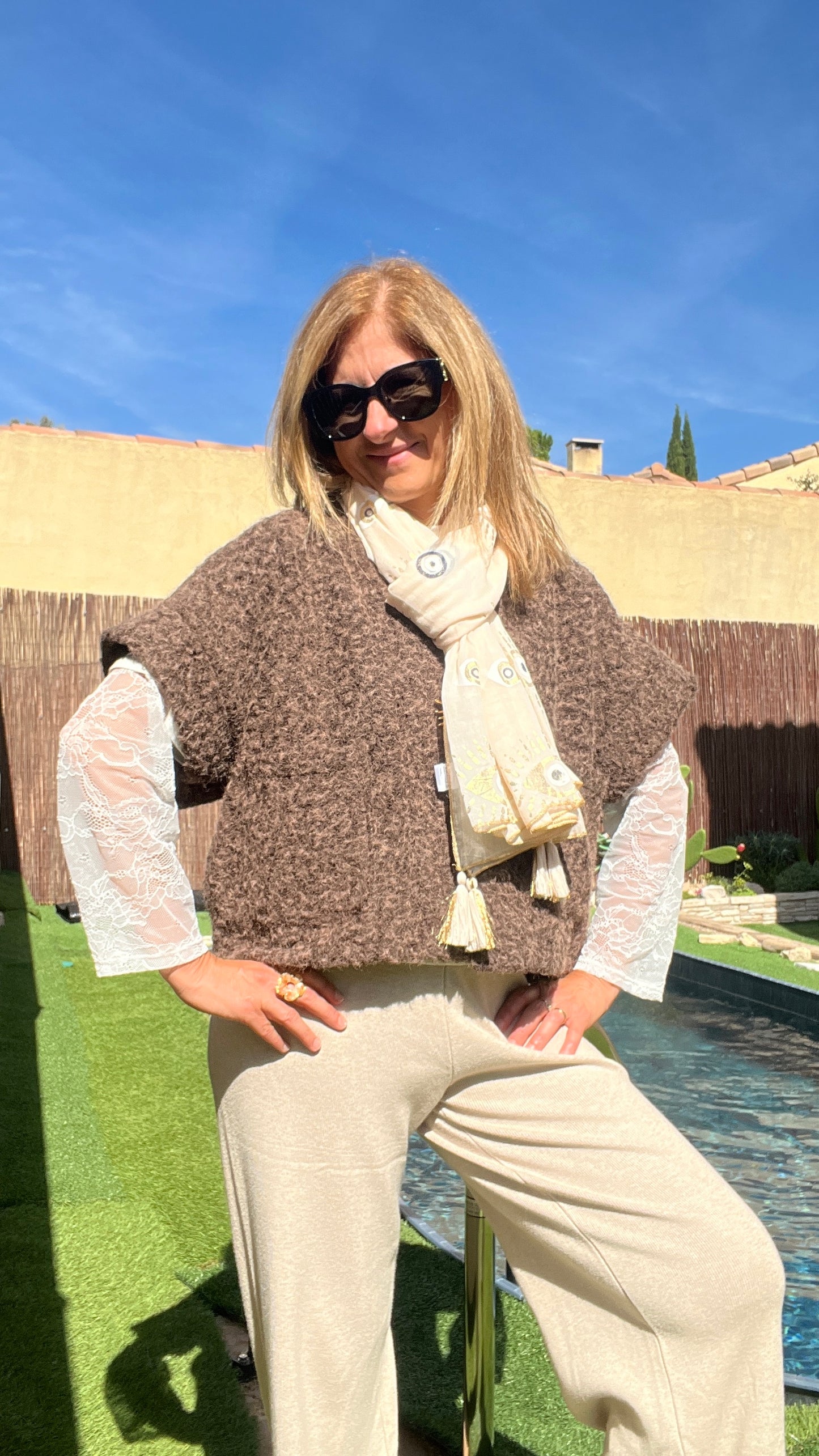 ECHARPES BEIGE/DORE "OEIL GREC"