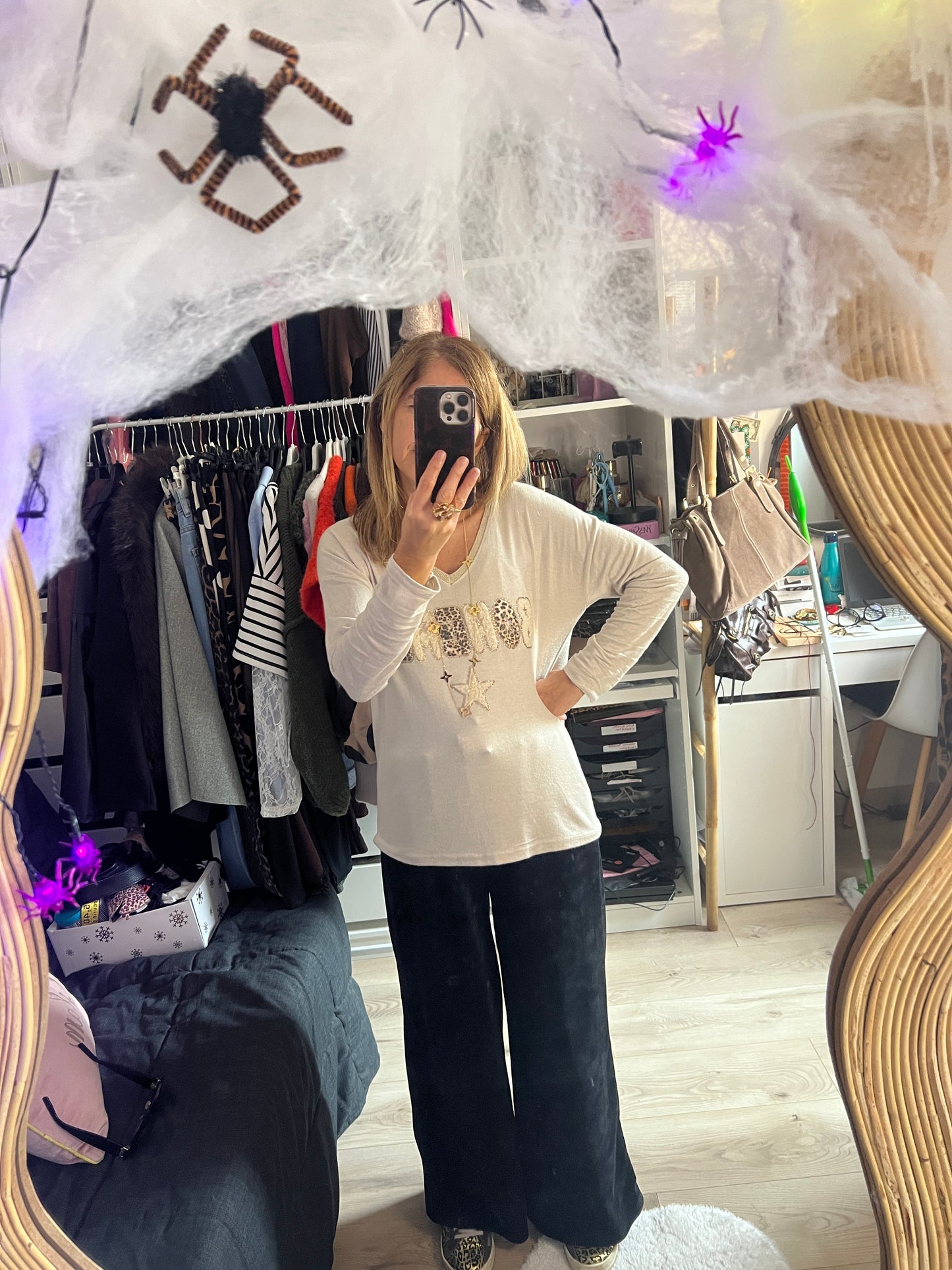 PANTALON FLUIDE VELOURS "NOIR"