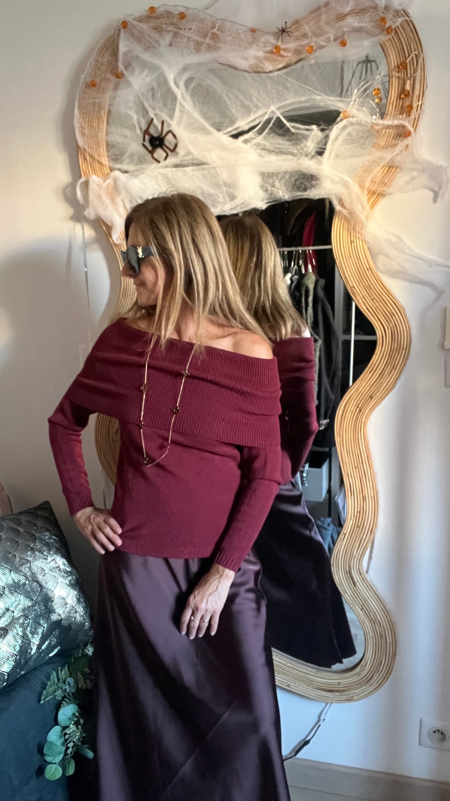 PULL BORDEAUX COL BARDOT