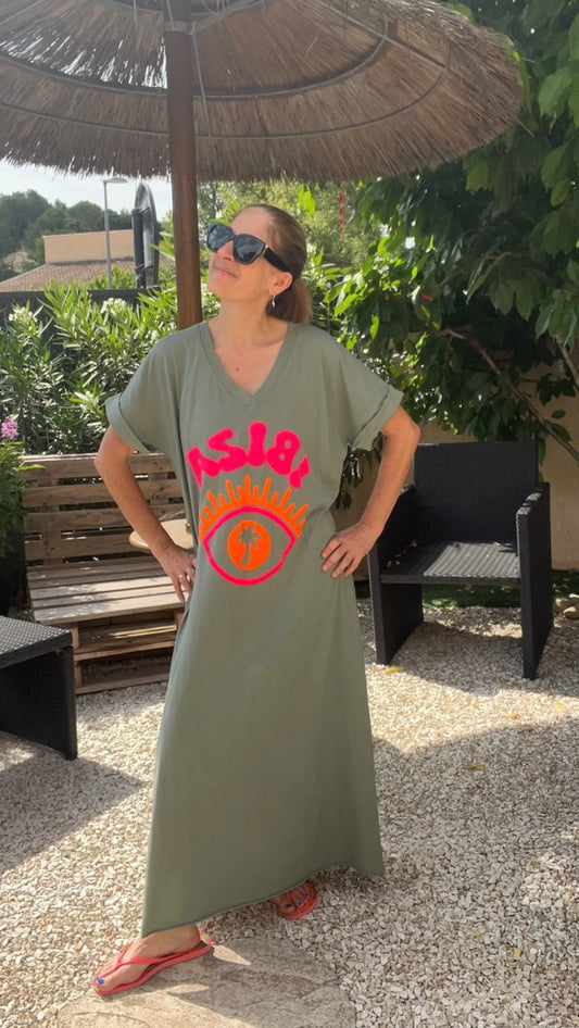 Robe tee-shirt kaki "IBIZA"