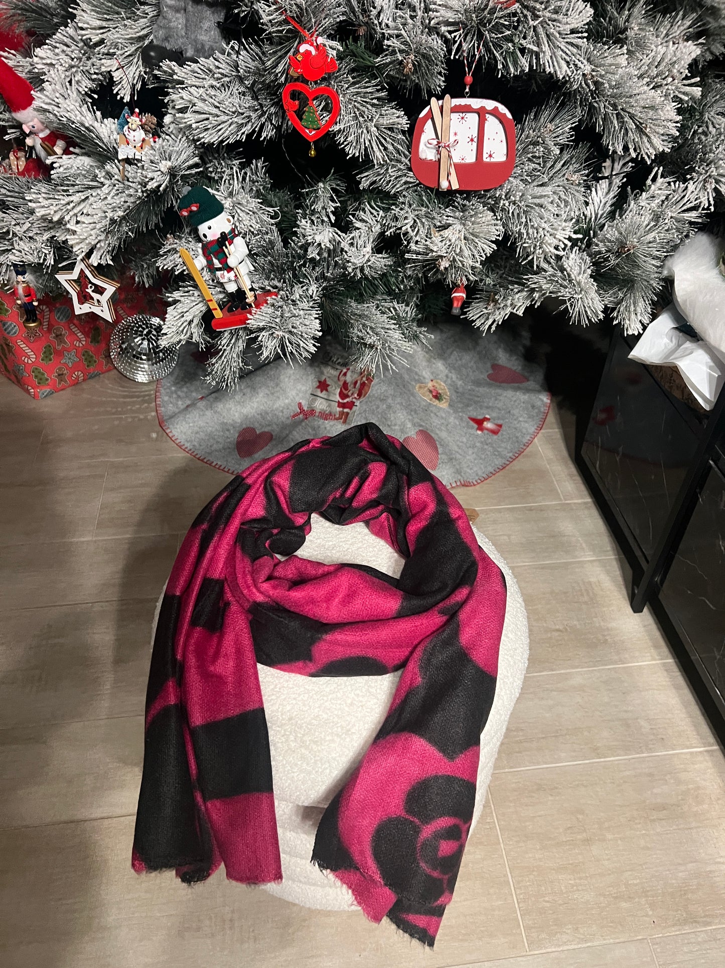 ECHARPE GRISE/ROSE FUCHSIA