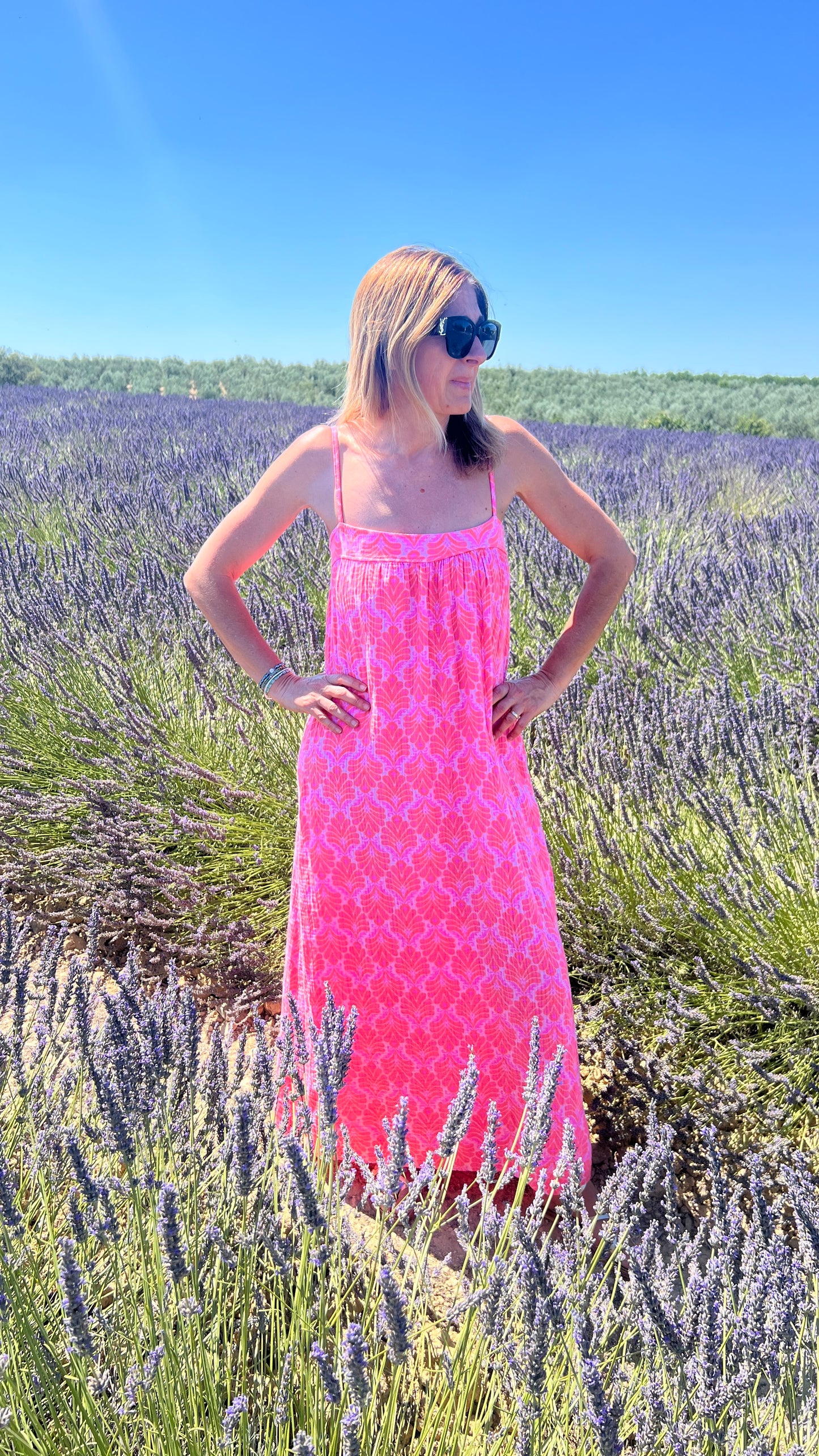 ROBE LONGUE GAZE DE COTON ROSE