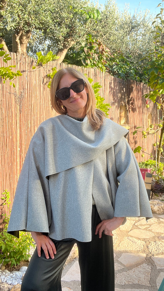 VESTE CAPE GRIS/KAKI "CLARA"