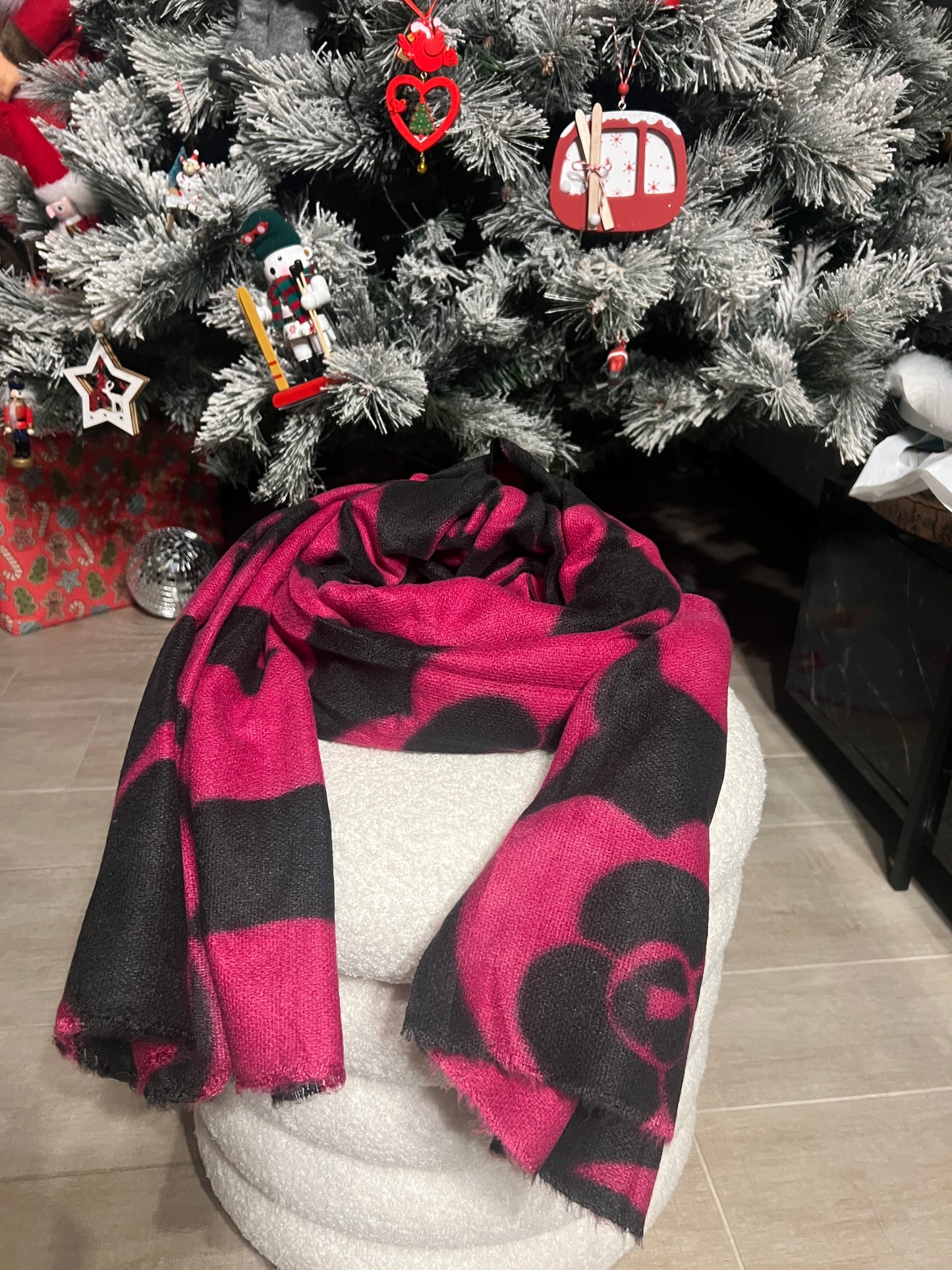 ECHARPE GRISE/ROSE FUCHSIA