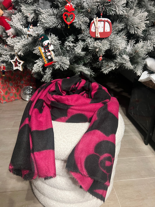 ECHARPE GRISE/ROSE FUCHSIA