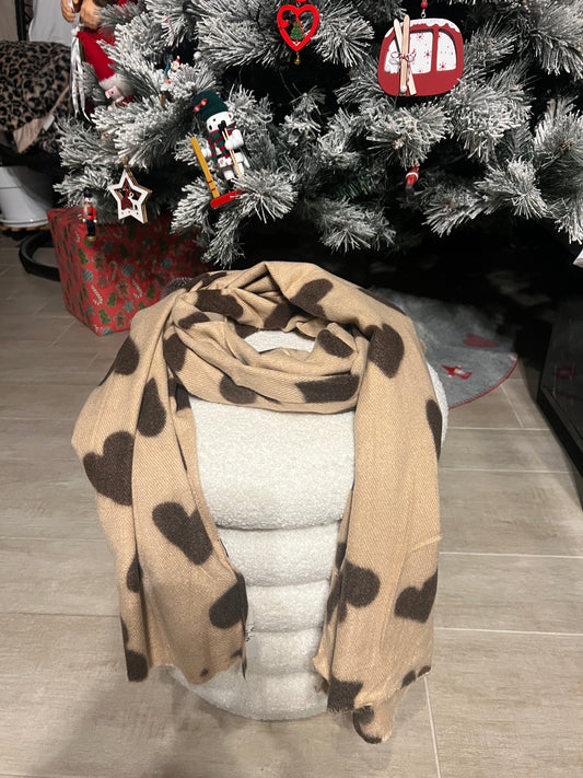 ECHARPE BEIGE/CHOCOLAT "COEUR"