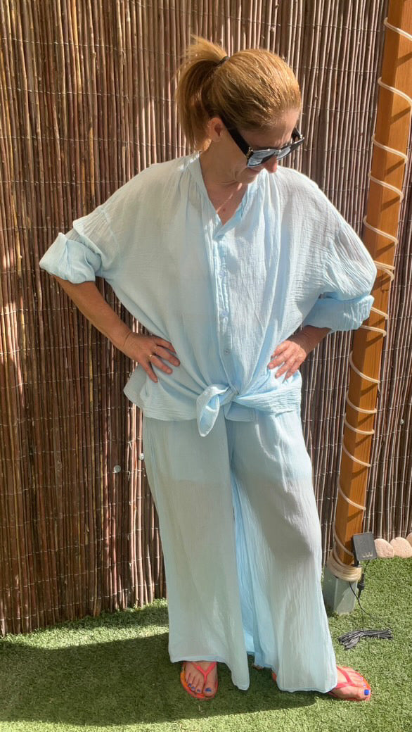 Pantalon fluide bleu ciel "RIO"