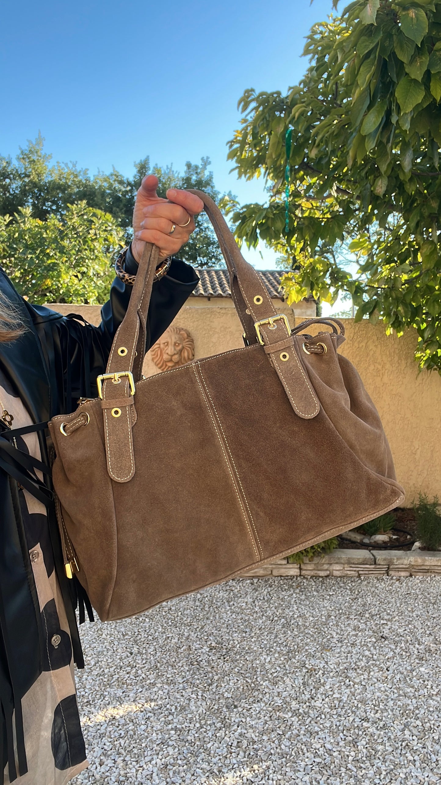 SAC EN CUIR SUEDE TAUPE