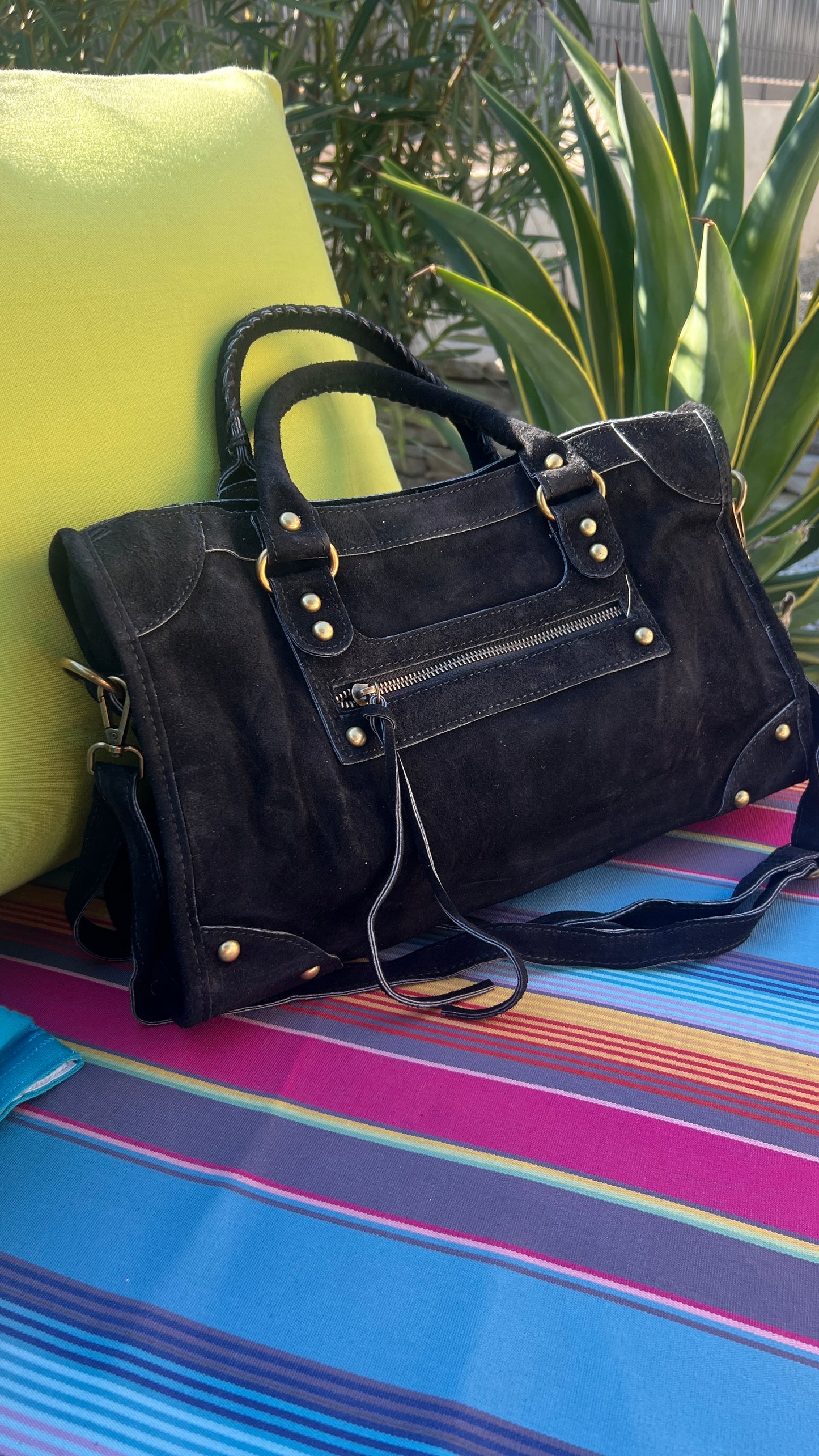 SAC EN CUIR SUEDE NOIR "SOLEIL NOIR"