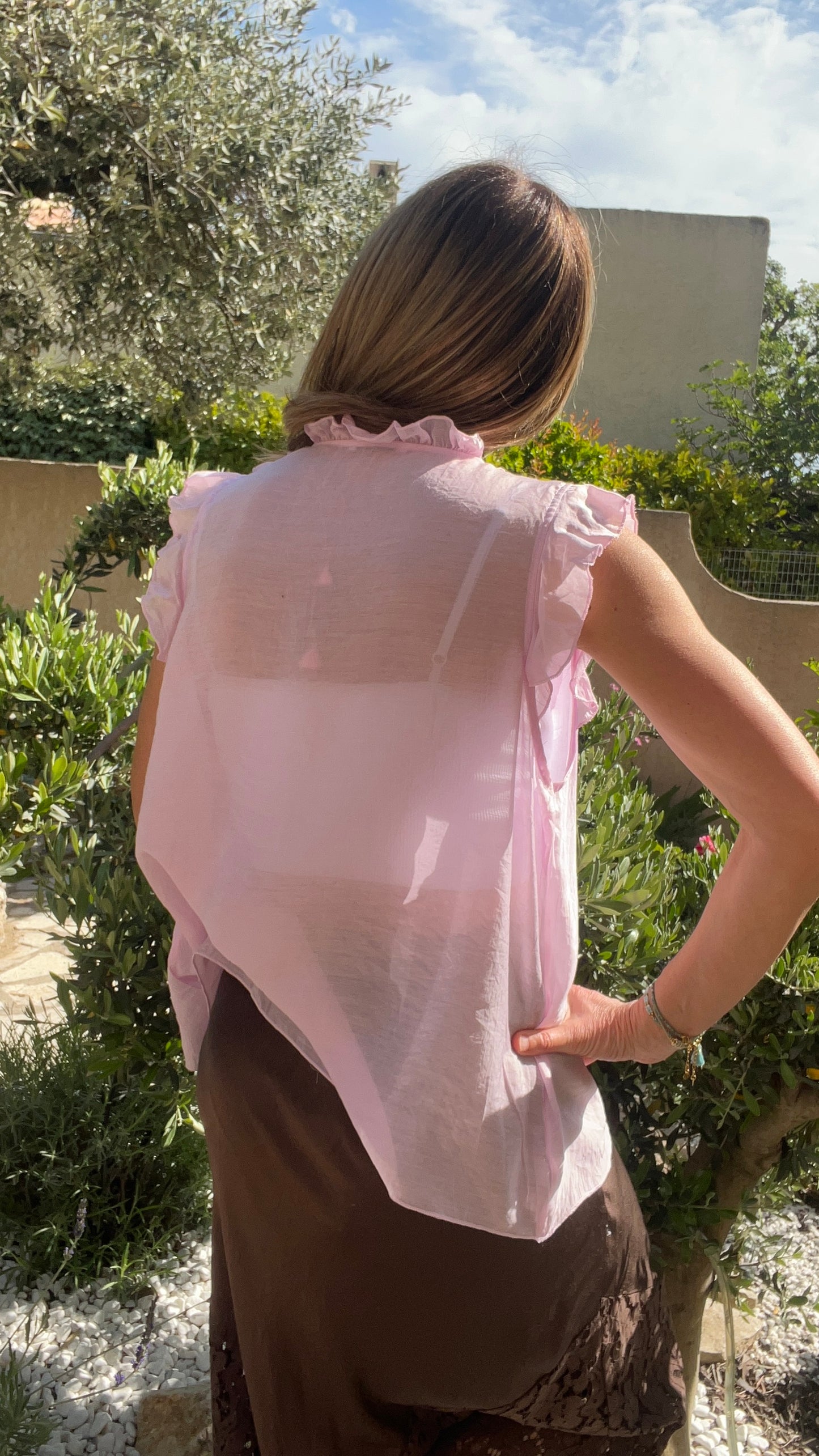 CHEMISIER ROSE SANS MANCHES "FROU-FROU"