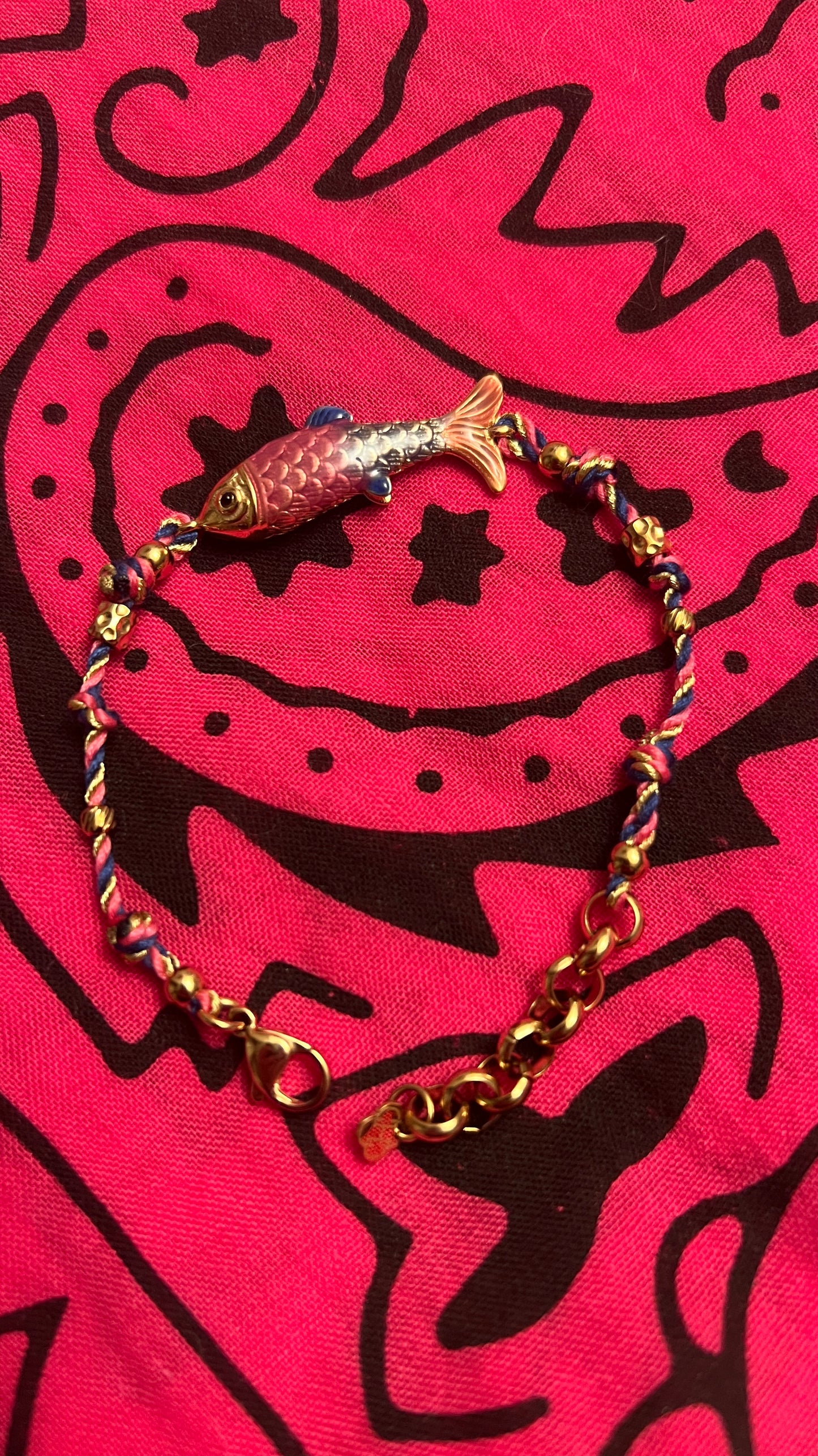 BRACELET TRESSE ROSE/BLEU/DORE & POISSON"HABAHA"