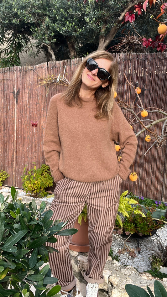 PANTALON RAYE VELOURS "CHOCOLAT/BEIGE"