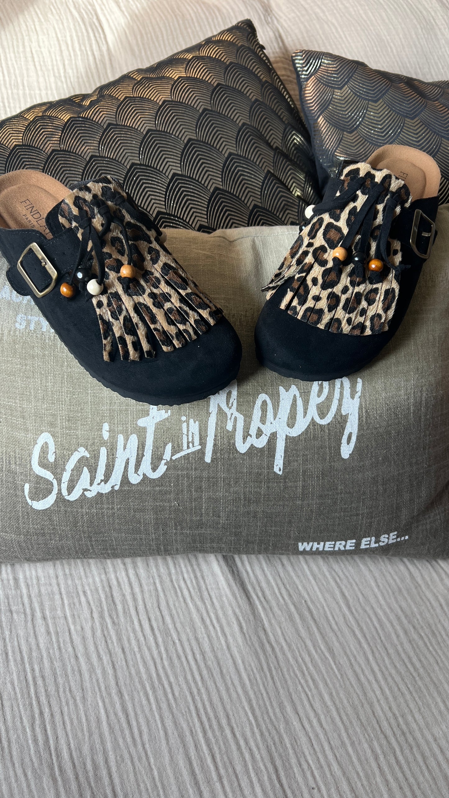 MULES LEOPARD/NOIR A FRANGES