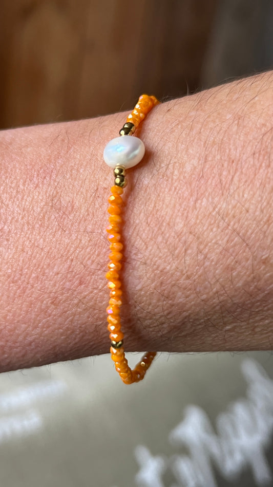 BRACELET ELASTIQUE PERLES ORANGE