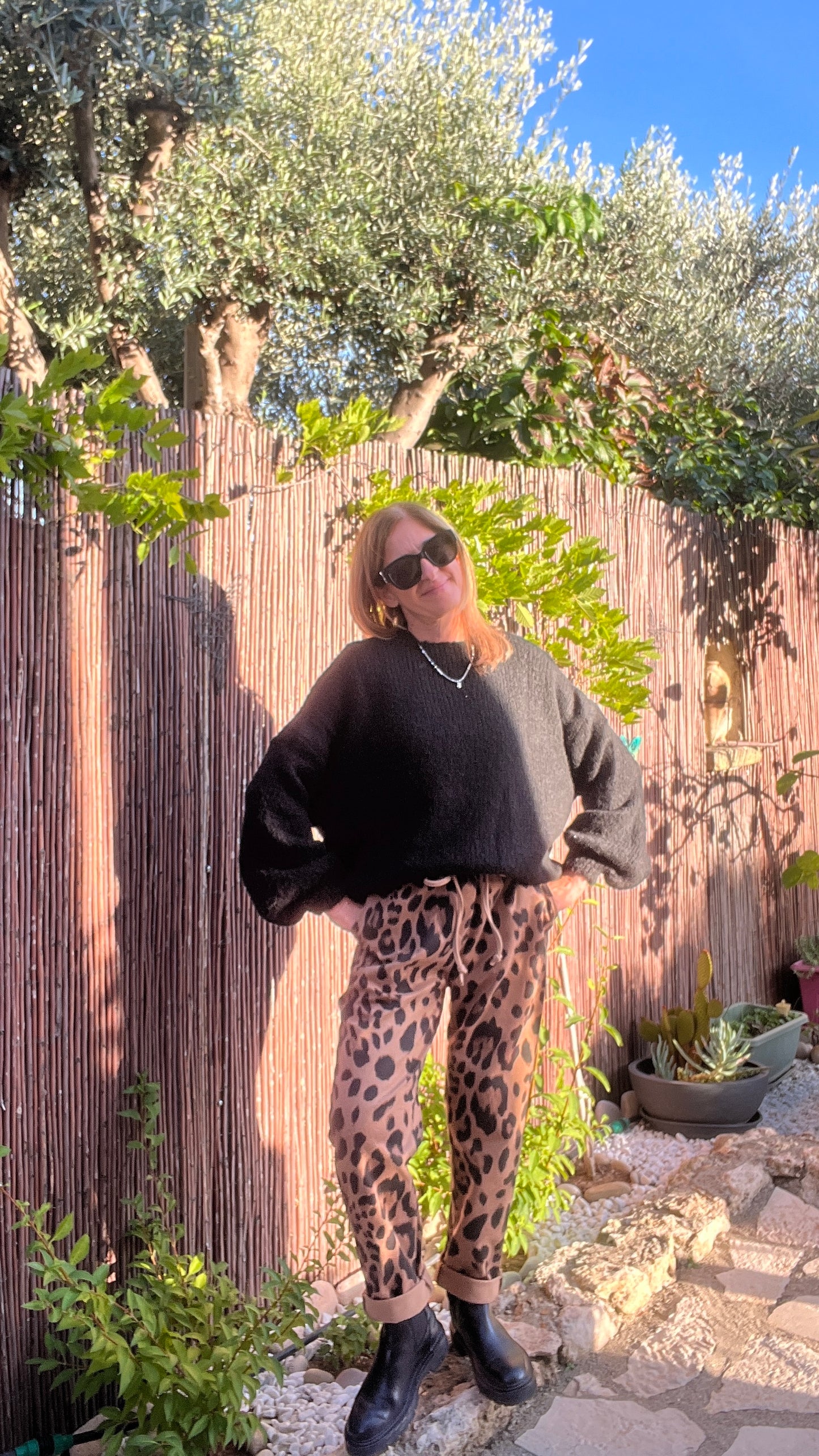 PANTALON LEOPARD CAMEL/NOIR