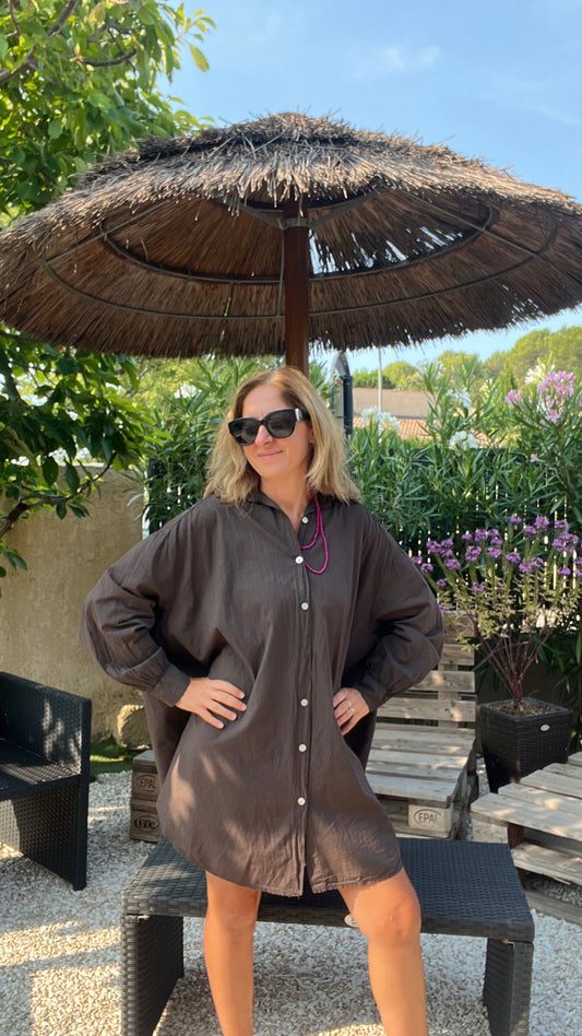 ROBE CHEMISE CHOCOLAT "ICONIQUE"