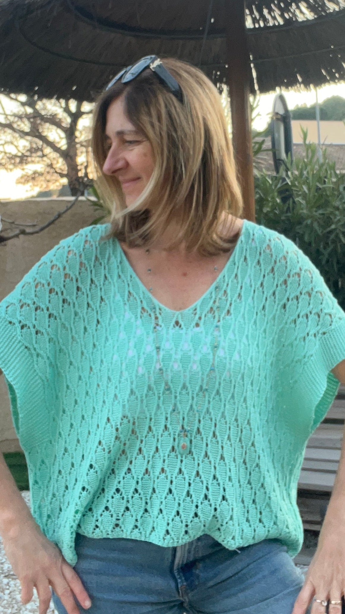 SAUTOIR BLEU TURQUOISE & PIERRE SEMI-PRECIEUSE BLEU "HABAHA"