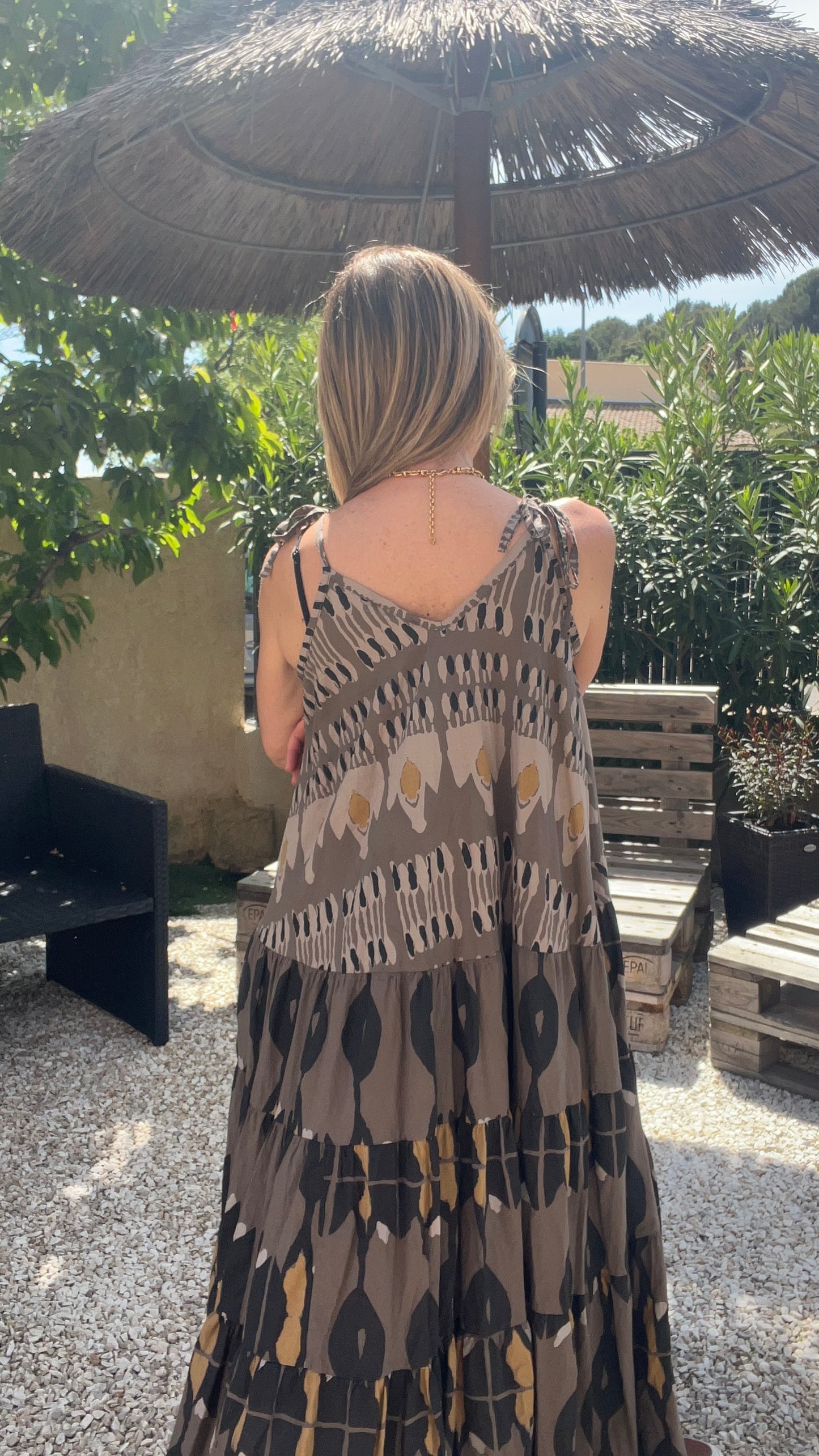ROBE LONGUE CHOCOLAT/NOIRE/JAUNE