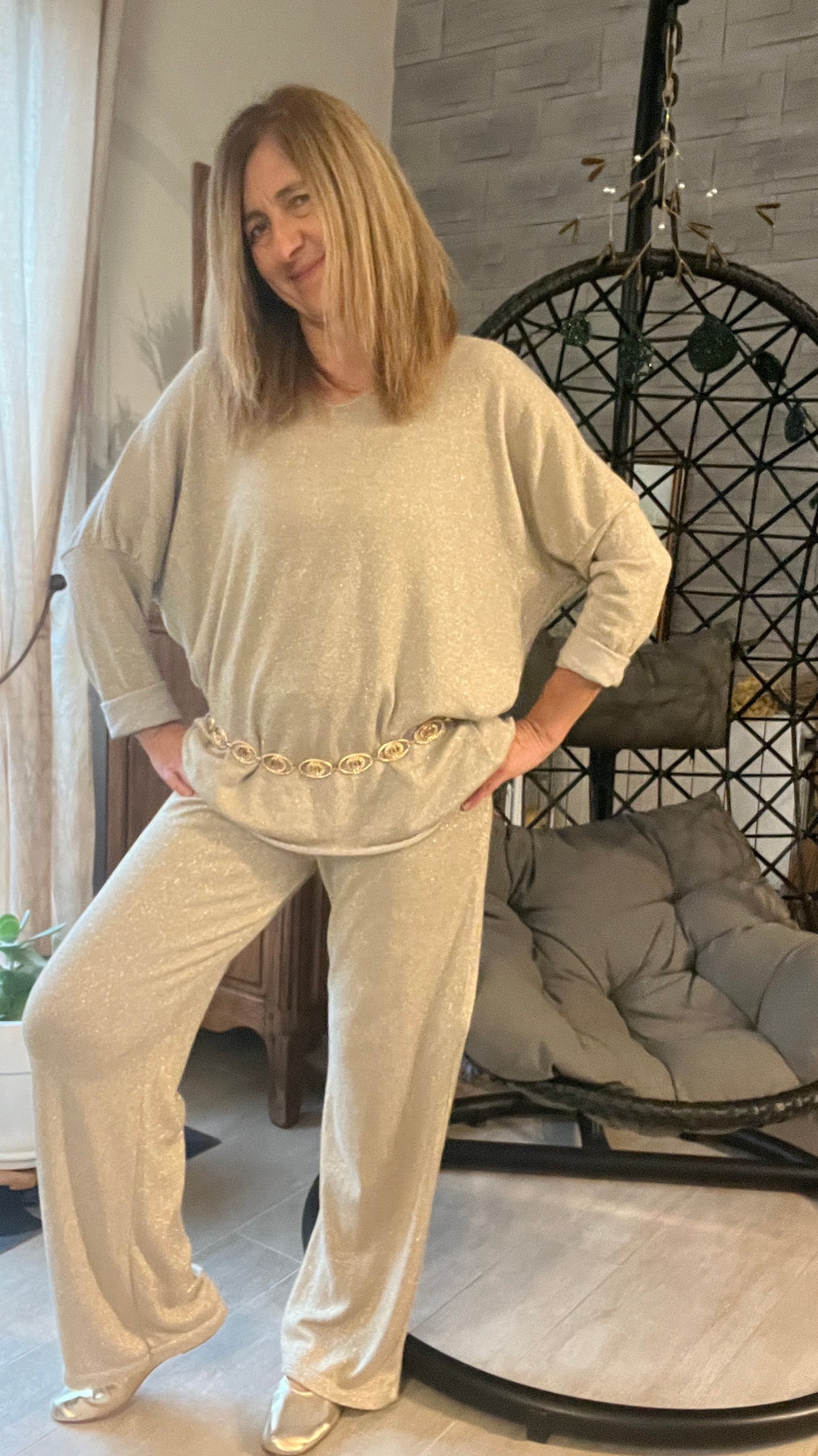 TUNIQUE PAILLETTES BEIGE/DORE