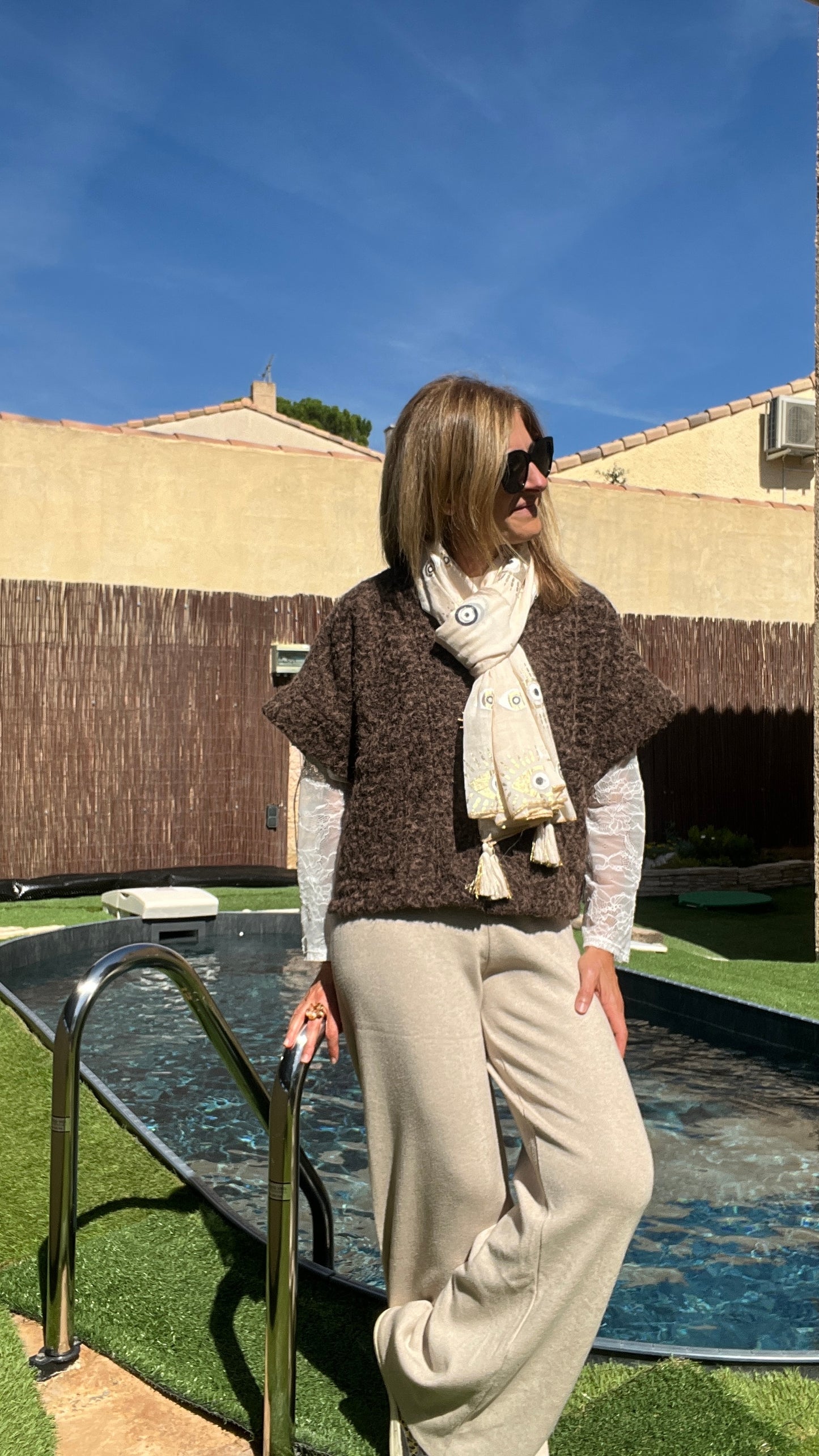 ECHARPES BEIGE/DORE "OEIL GREC"