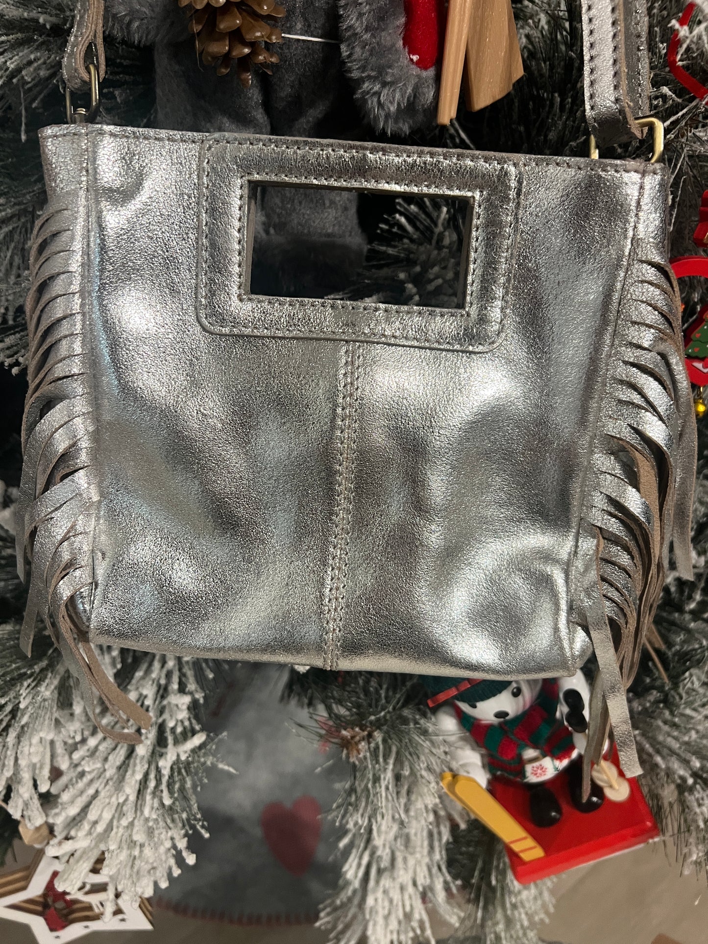 PETIT SAC EN CUIR ARGENT A FRANGES