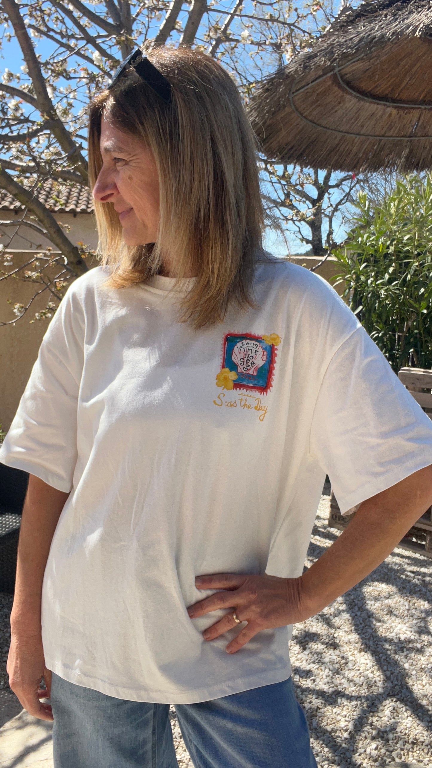TEE-SHIRT BLANC COQUILLAGE "SEAS THE DAY"
