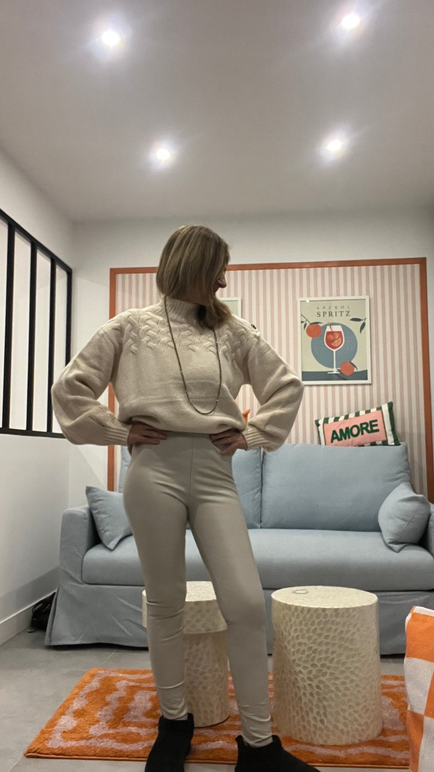 LEGGING BEIGE SIMILICUIR CEINTURE FINE