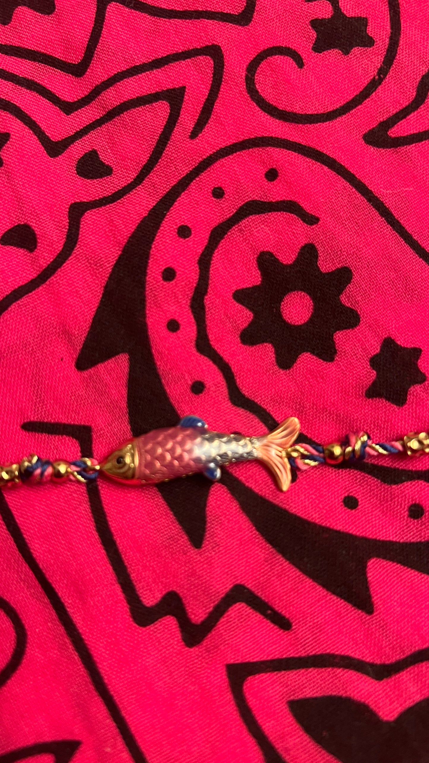 BRACELET TRESSE ROSE/BLEU/DORE & POISSON"HABAHA"