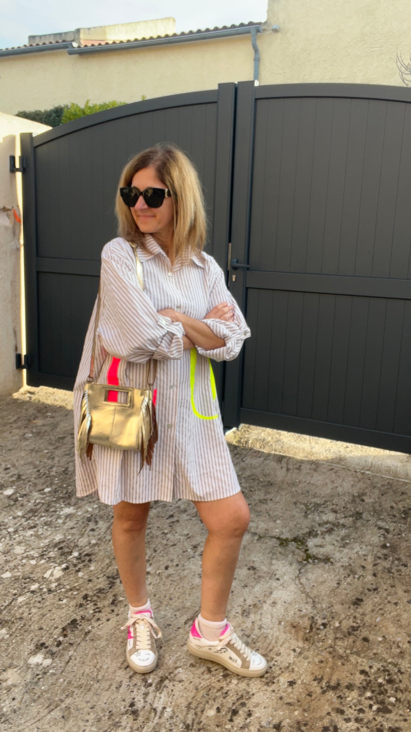 TUNIQUE ROBE BLANC/BEIGE "LOVE FLUO"