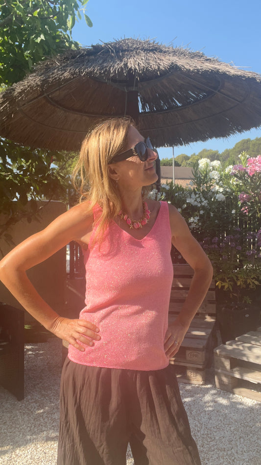 Débardeur pailleté rose fluo "NEON"