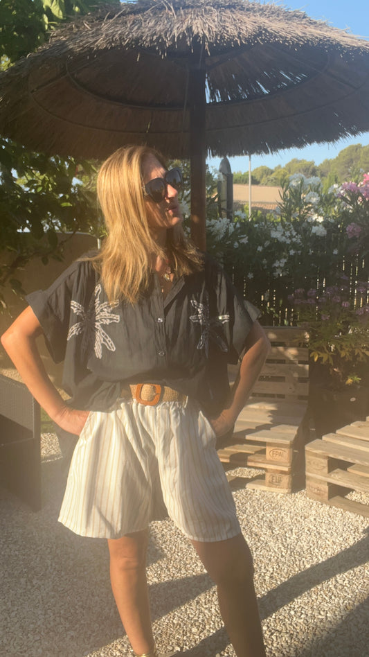 Short rayé beige & blanc "AZUR"