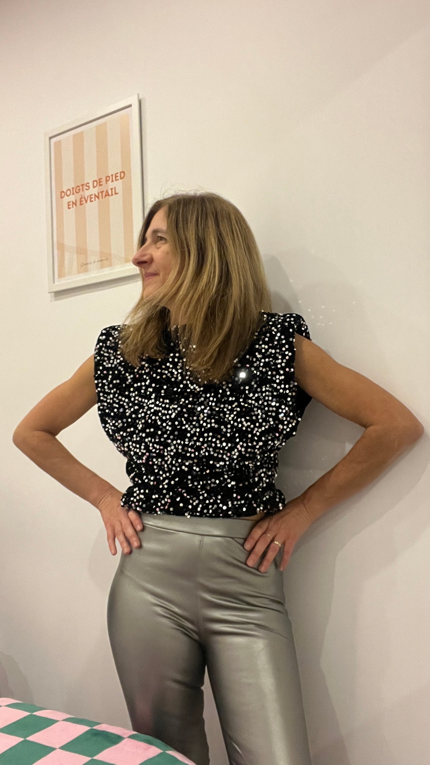 LEGGING ARGENT SIMILICUIR CEINTURE FINE