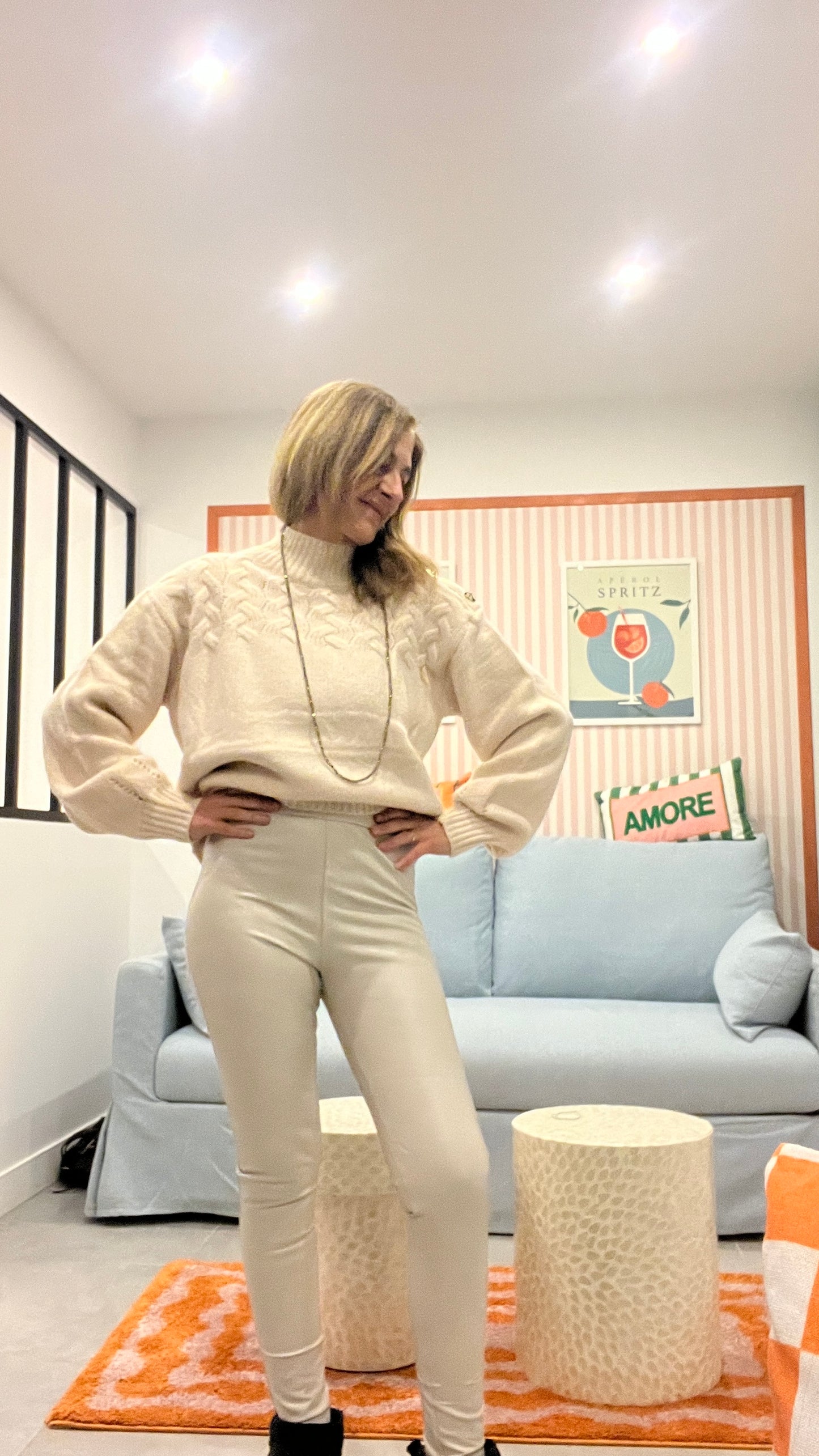 LEGGING BEIGE SIMILICUIR CEINTURE FINE