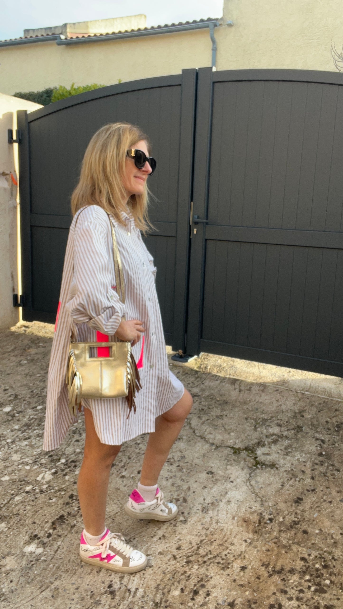 TUNIQUE ROBE BLANC/BEIGE "LOVE FLUO"